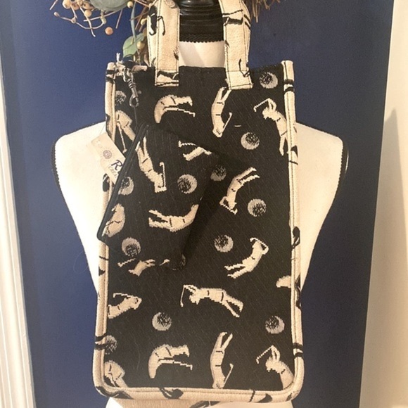 NWT Rea Creations Golf Print Golf Shoe Tote Bag With Attached Tee/Coin Bag - Picture 2 of 5